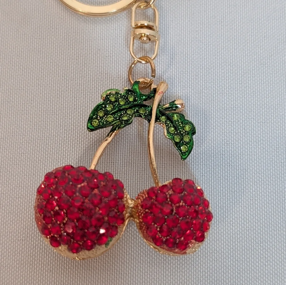 Keychain Bag Charm Red Rhinestone Cherry NWT